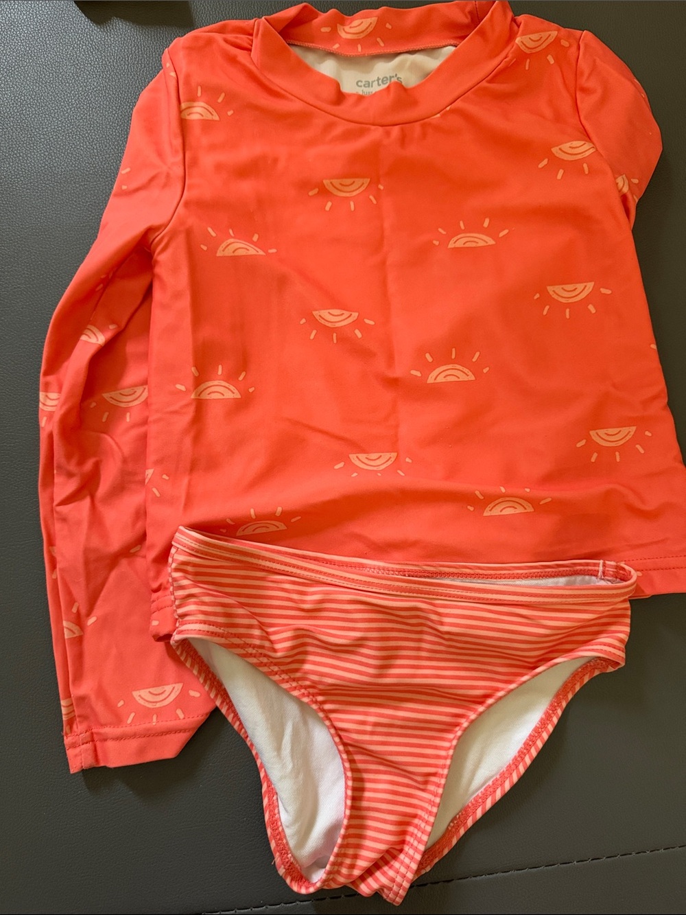 Carter's Coral Pink Long-Sleeve Rash Guard Set with Sun Print